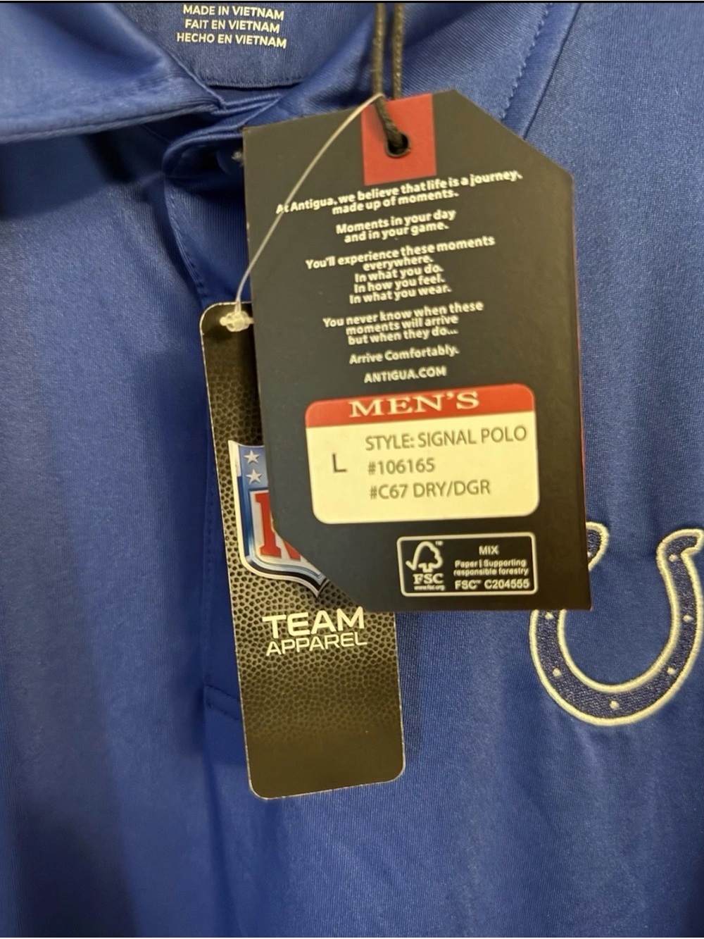 Antigua Men's Large Indianapolis Colts Blue Polo Shirt - Picture 4 of 5